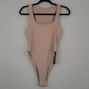SHEIN Tan/Nude Ribbed Racerback tanktop/Bodysuit. Scoop Neck Size Medium